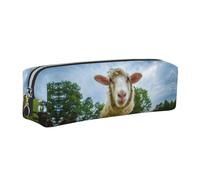 DNBCLEZK Sheep Looking Camera Cute Leather Pencil Case,Premium Smooth Zipper Durable Metal Puller,Full-Print Designer Stationery Organizer for School Office
