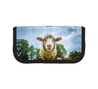 DNBCLEZK Sheep Looking Camera Large Capacity Canvas Pencil Case with Full Print Black Trim,Multipurpose Makeup Bag Organizer, Double Zipper Closure (19x9x5 Cm)