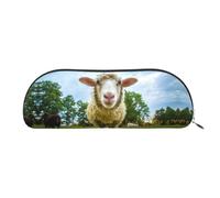 DNBCLEZK Sheep Looking Camera Leather Pencil Case for Girls Boys,Print Cute Personalised Pencil Case Stationery Storage Bags
