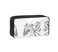 DNBCLEZK Skiing Theme Simple Large-Capacity Pencil Case with Full Print,600d Oxford-Fabric,Durable Sturdy,Smooth Zipper, Pen Holder for School Office Travel