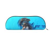DNBCLEZK Smiling Face Dolphins Leather Pencil Case for Girls Boys,Print Cute Personalised Pencil Case Stationery Storage Bags