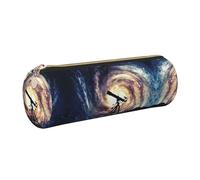 DNBCLEZK Space Galaxy with Telescope Cute Round Leather Pencil Case,Premium Smooth Zipper Durable Metal Puller,Full-Print Designer Stationery Organizer for School Office
