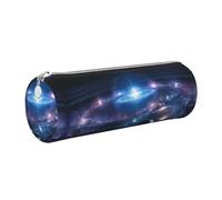 DNBCLEZK Space Planets Cute Round Leather Pencil Case,Premium Smooth Zipper Durable Metal Puller,Full-Print Designer Stationery Organizer for School Office