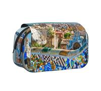 DNBCLEZK Spain Water City Flip Top Double Layer Pencil Case,Full Print Oxford-Cloth Stationery Pouch with Zipper and Sticky Flap,Large Capacity Pencil Bag