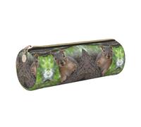 DNBCLEZK Squirrel in The Tree Cute Round Leather Pencil Case,Premium Smooth Zipper Durable Metal Puller,Full-Print Designer Stationery Organizer for School Office