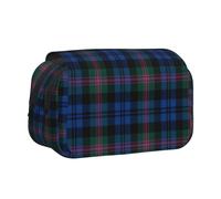 DNBCLEZK Striped Checked Flip Top Double Layer Pencil Case,Full Print Oxford-Cloth Stationery Pouch with Zipper and Sticky Flap,Large Capacity Pencil Bag