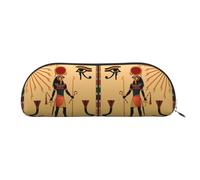 DNBCLEZK Sun Old Egyptian Timeless Grace Semicircular Pencil Case, Full-Pattern Printed Pen Pouch, Premium PVC Cross-Grain Leather with Polyester Lining
