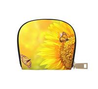 DNBCLEZK Sunflower Butterfly Pu Leather Semicircle Card Holder Wallet, Compact Zipper Card Case with 12 Card Slots 2 Main Compartments,Water-Resistant Small Purse