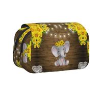 DNBCLEZK Sunflower Elephant Wooden Floor Double Layer Flip-Top Pencil Case,Large Capacity 50 Pens Organizer, Durable Polyester Stationery Holder for School, Art Travel (All-Over Print)