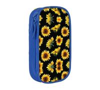 DNBCLEZK Sunflower Flowers Plants Black and Yellow Double Layer Large Capacity Pencil Case,Print Polyester Oxford-Cloth Stationery Pouch with Multi Slots, Multi-Compartment Storage Bag