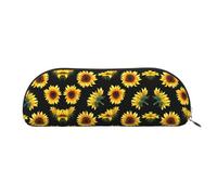 DNBCLEZK Sunflower Flowers Plants Black and Yellow Semicircular Pencil Case, Full-Pattern Printed Pen Pouch, Premium PVC Cross-Grain Leather with Polyester Lining