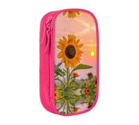 DNBCLEZK Sunflower with Sunset Double Layer Large Capacity Pencil Case,Print Polyester Oxford-Cloth Stationery Pouch with Multi Slots, Multi-Compartment Storage Bag