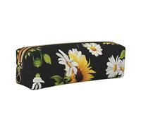 DNBCLEZK Sunflowers Chamomile Cute Leather Pencil Case,Premium Smooth Zipper Durable Metal Puller,Full-Print Designer Stationery Organizer for School Office