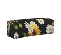 DNBCLEZK Sunflowers Chamomile Cute Leather Pencil Case,Premium Smooth Zipper Durable Metal Puller,Full-Print Designer Stationery Organizer for School Office