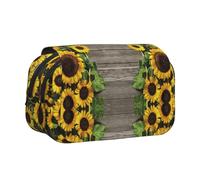 DNBCLEZK Sunflowers Wooden Board Double Layer Flip-Top Pencil Case,Large Capacity 50 Pens Organizer, Durable Polyester Stationery Holder for School, Art Travel (All-Over Print)