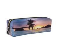 DNBCLEZK Sunrise Tropical Palm Tree Island Cute Leather Pencil Case,Premium Smooth Zipper Durable Metal Puller,Full-Print Designer Stationery Organizer for School Office