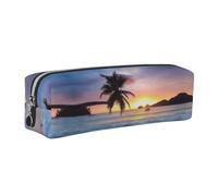 DNBCLEZK Sunrise Tropical Palm Tree Island Cute Leather Pencil Case,Premium Smooth Zipper Durable Metal Puller,Full-Print Designer Stationery Organizer for School Office