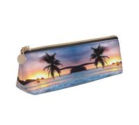 DNBCLEZK Sunrise Tropical Palm Tree Island Cute Leather Triangular Pencil Case,Premium Smooth Zipper Durable Metal Puller,Full-Print Designer Stationery Organizer for School Office