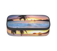 DNBCLEZK Sunrise Tropical Palm Tree Island Large Canvas Pencil Case with Compartments for Girls Boys,Personalised Printed Stationery Storage Case