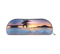 DNBCLEZK Sunrise Tropical Palm Tree Island Leather Pencil Case for Girls Boys,Print Cute Personalised Pencil Case Stationery Storage Bags