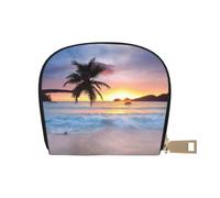 DNBCLEZK Sunrise Tropical Palm Tree Island Pu Leather Semicircle Card Holder Wallet, Compact Zipper Card Case with 12 Card Slots 2 Main Compartments,Water-Resistant Small Purse