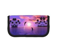 DNBCLEZK Sunset Dolphins Large Cute Canvas Pencil Case for Girls Boys,Print Personalised Pencil Case Stationery Storage Bags
