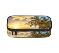DNBCLEZK Sunset Hawaiian Palm Tree Large Capacity Pencil Case with Compartments,Oxford-Fabric Pen Pouch with Multi-Pocket Zipper, Aesthetic Printed Stationery Bag