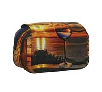 DNBCLEZK Sunset Wine Glass Double Layer Flip-Top Pencil Case,Large Capacity 50 Pens Organizer, Durable Polyester Stationery Holder for School, Art Travel (All-Over Print)