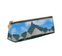 DNBCLEZK Tahiti Beach Cute Leather Triangular Pencil Case,Premium Smooth Zipper Durable Metal Puller,Full-Print Designer Stationery Organizer for School Office