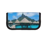 DNBCLEZK Tahiti Beach Large Cute Canvas Pencil Case for Girls Boys,Print Personalised Pencil Case Stationery Storage Bags
