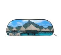 DNBCLEZK Tahiti Beach Leather Pencil Case for Girls Boys,Print Cute Personalised Pencil Case Stationery Storage Bags