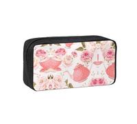DNBCLEZK Tea Cups with Roses Romantic Shabby Simple Large-Capacity Pencil Case with Full Print,600d Oxford-Fabric,Durable Sturdy,Smooth Zipper, Pen Holder for School Office Travel
