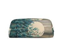 DNBCLEZK Teal Tree in Moonlight Customizable Leather Zipper Pencil Case, Full-Print Design School and Office Stationery Holder (Personalized Pattern)