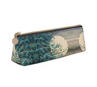 DNBCLEZK Teal Tree in Moonlight Cute Leather Triangular Pencil Case,Premium Smooth Zipper Durable Metal Puller,Full-Print Designer Stationery Organizer for School Office