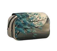 DNBCLEZK Teal Tree in Moonlight Flip Top Double Layer Pencil Case,Full Print Oxford-Cloth Stationery Pouch with Zipper and Sticky Flap,Large Capacity Pencil Bag