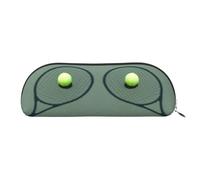 DNBCLEZK Tennis Racket Semicircular Pencil Case, Full-Pattern Printed Pen Pouch, Premium PVC Cross-Grain Leather with Polyester Lining