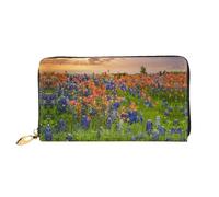 DNBCLEZK Texas Bluebonnets Scenery Long Leather Wristlet Wallet with Dual-Sided Print-Large Capacity Organizer with 12 Card Slots,Zippered Coin Pocket and Multiple Compartments