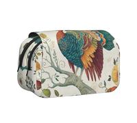 DNBCLEZK Thanksgiving Turkey Flip Top Double Layer Pencil Case,Full Print Oxford-Cloth Stationery Pouch with Zipper and Sticky Flap,Large Capacity Pencil Bag