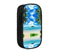 DNBCLEZK The Sea Double Layer Large Capacity Pencil Case,Print Polyester Oxford-Cloth Stationery Pouch with Multi Slots, Multi-Compartment Storage Bag