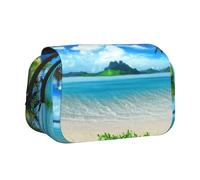 DNBCLEZK The Sea Flip Top Double Layer Pencil Case,Full Print Oxford-Cloth Stationery Pouch with Zipper and Sticky Flap,Large Capacity Pencil Bag