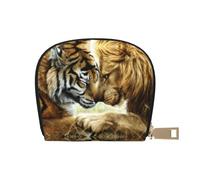 DNBCLEZK Tiger and Lion Pu Leather Semicircle Card Holder Wallet, Compact Zipper Card Case with 12 Card Slots 2 Main Compartments,Water-Resistant Small Purse