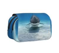DNBCLEZK Tiger Fish Flip Top Double Layer Pencil Case,Full Print Oxford-Cloth Stationery Pouch with Zipper and Sticky Flap,Large Capacity Pencil Bag