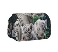 DNBCLEZK Tiger Flip Top Double Layer Pencil Case,Full Print Oxford-Cloth Stationery Pouch with Zipper and Sticky Flap,Large Capacity Pencil Bag