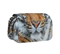 DNBCLEZK Tiger Head Flip Top Double Layer Pencil Case,Full Print Oxford-Cloth Stationery Pouch with Zipper and Sticky Flap,Large Capacity Pencil Bag