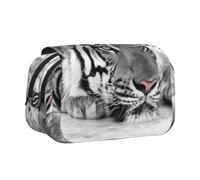 DNBCLEZK Tiger Leopard Flip Top Double Layer Pencil Case,Full Print Oxford-Cloth Stationery Pouch with Zipper and Sticky Flap,Large Capacity Pencil Bag