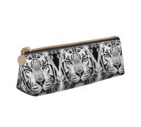 DNBCLEZK Tiger with Teal Eyes Cute Leather Triangular Pencil Case,Premium Smooth Zipper Durable Metal Puller,Full-Print Designer Stationery Organizer for School Office