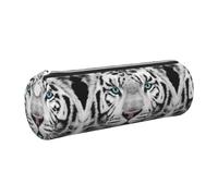 DNBCLEZK Tiger with Teal Eyes Cute Round Leather Pencil Case,Premium Smooth Zipper Durable Metal Puller,Full-Print Designer Stationery Organizer for School Office