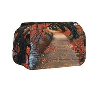 DNBCLEZK Tree in The Fall Flip Top Double Layer Pencil Case,Full Print Oxford-Cloth Stationery Pouch with Zipper and Sticky Flap,Large Capacity Pencil Bag