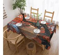 DNBCLEZK Tree In The Fall Square Tablecloth 54x72 Inch Waterproof Polyester Table Cloth With Lace Edge,Wrinkle Resistant Washable Fabric For Dining Table