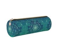 DNBCLEZK Tree Space Icon Cute Round Leather Pencil Case,Premium Smooth Zipper Durable Metal Puller,Full-Print Designer Stationery Organizer for School Office